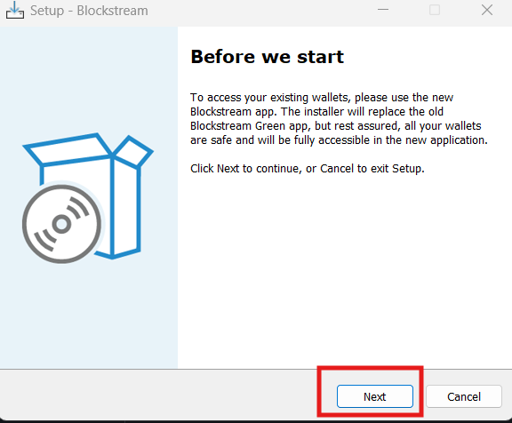 Blockstream installer step 1